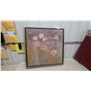 Image 1 : Framed Abstract Floral Painting on Canvas with Gold Floating Frame 34 x 34"