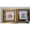 Image 2 : Framed Floral Needlepoint Artwork Collection with Brass Electric Table Lamp