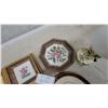 Image 4 : Framed Floral Needlepoint Artwork Collection with Brass Electric Table Lamp