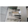 Image 3 : Stainless Steel Barbecue Tongs, Slotted Spatulas, and Etchef Glassware Lot