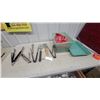 Image 5 : Stainless Steel Barbecue Tongs, Slotted Spatulas, and Etchef Glassware Lot