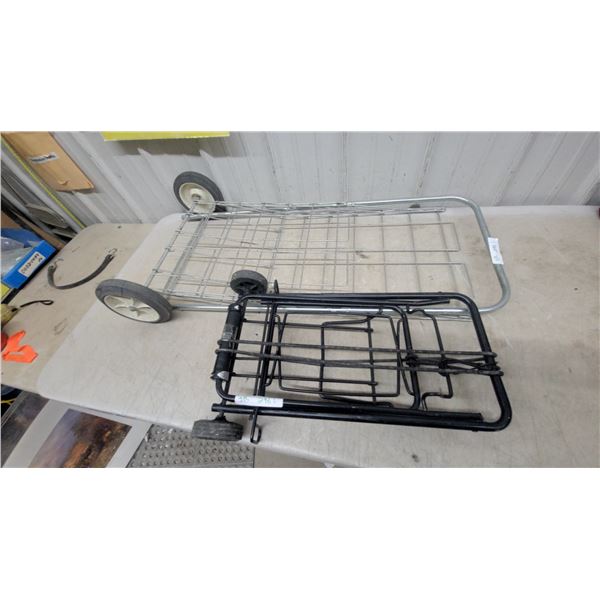 Two Folding Wire Utility Carts, Black and Chrome-Plated