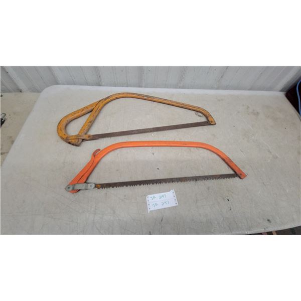 Pair of Bow Saws, Orange and Yellow Frames