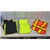 Image 1 : High-Visibility Safety Apparel Lot: Orange Mesh Vest, 4 Yellow and Black T-Shirts, Sz L?