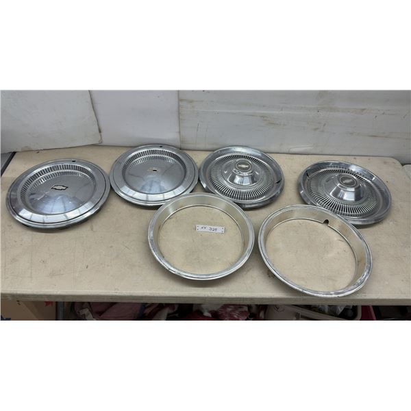 Vintage Chevrolet Turbine Style Hubcaps and Chrome Wheel Trim Rings, 1968-1972