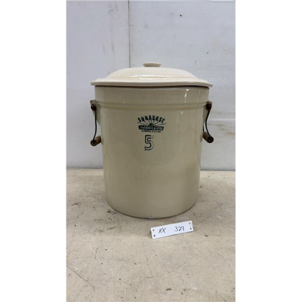 Sunburst Ceramics Ltd. 5-Gallon Stoneware Crock with Lid and Wire Bail Handles