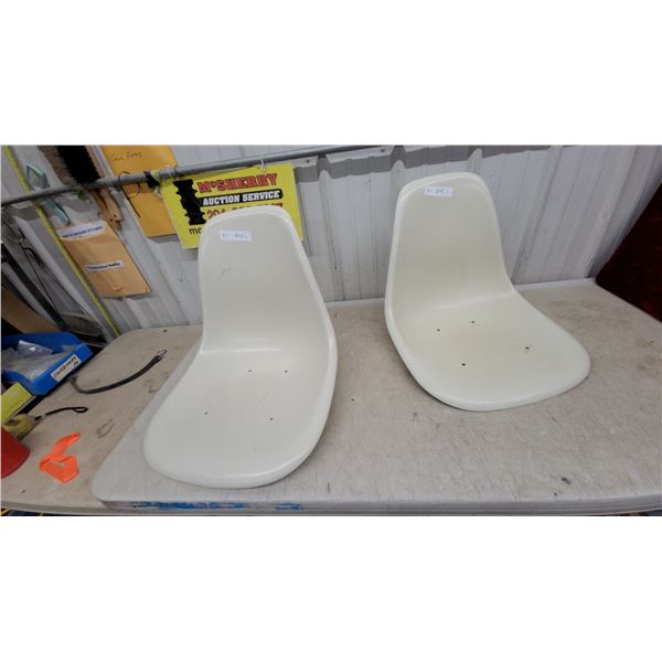 Two White Molded Plastic Shell Seats with Mounting Holes No Legs
