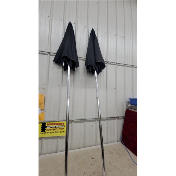 Two Black Patio Umbrellas with Polished Metal Poles ×2 New