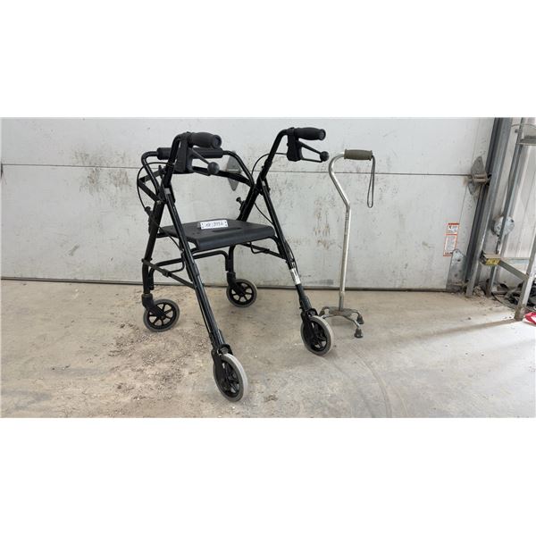 Dyna Care Four-Wheel Rollator Walker with Seat and Quad Cane