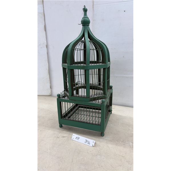 Vintage-Style Green Painted Wood and Wire Decorative Bird Cage with Domed Top, 23 x 9 1/2 x 9 1/2"