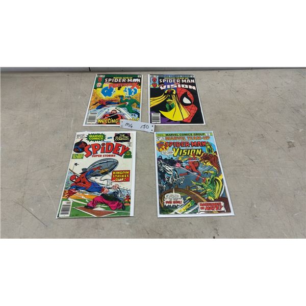 Marvel Team-Up #118, #129, #42 and Spidey Super Stories #29 Spider-Man Comic Books, 0.25 - 0.75