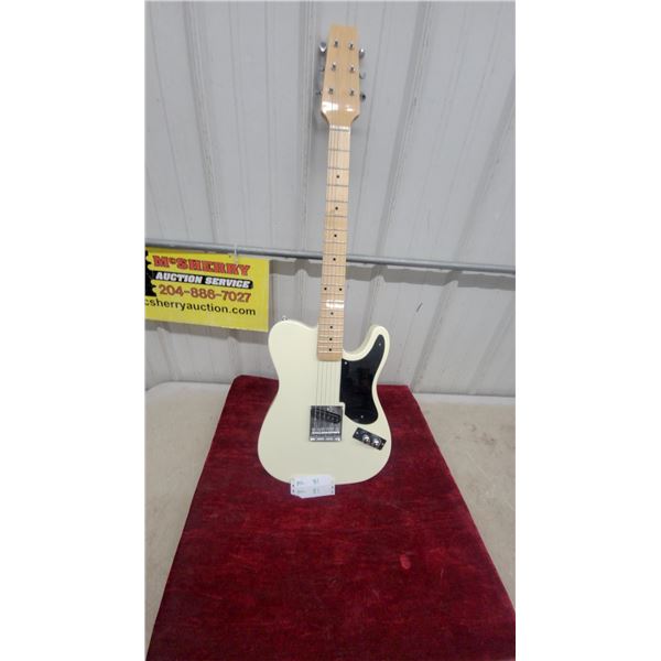 Telecaster-Style Electric Guitar with Cream Finish, Maple Neck, and Black Pickguard