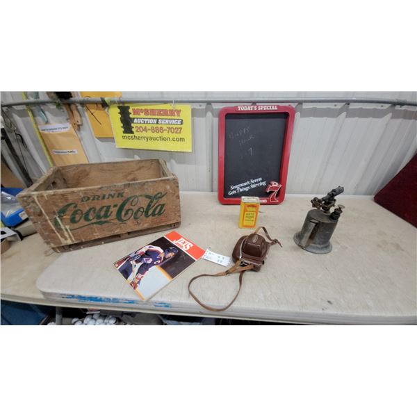 Vintage Coca-Cola Wooden Crate, Winnipeg Jets Program, Seagram's Seven Chalkboard, and More