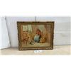 Image 1 : J. Devey 1947 Oil Painting of Elderly Woman Knitting with Child and Cat, Framed, 15 x 19"