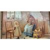 Image 4 : J. Devey 1947 Oil Painting of Elderly Woman Knitting with Child and Cat, Framed, 15 x 19"