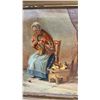 Image 6 : J. Devey 1947 Oil Painting of Elderly Woman Knitting with Child and Cat, Framed, 15 x 19"