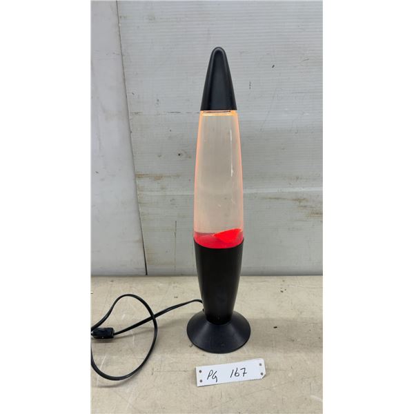 Red and Clear Lava Lamp with Black Base, Kai Han Co. KL-207 Lover Lamp, 19" H, Works