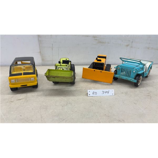Vintage Tonka Vehicles Including Custom Van, Articulated Loader, Bulldozer, Jeepster
