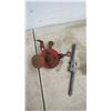 Image 2 : Vintage Bench Clamp Hand Crank Grinding Ston, 6 Wood Chisels, Awl, Tape Line, Cutters and More