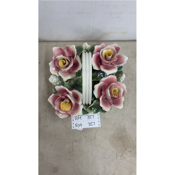 Vintage Capodimonte Made in Italy Floral Basket Featuring Hand Painted Pink & Yellow Roses