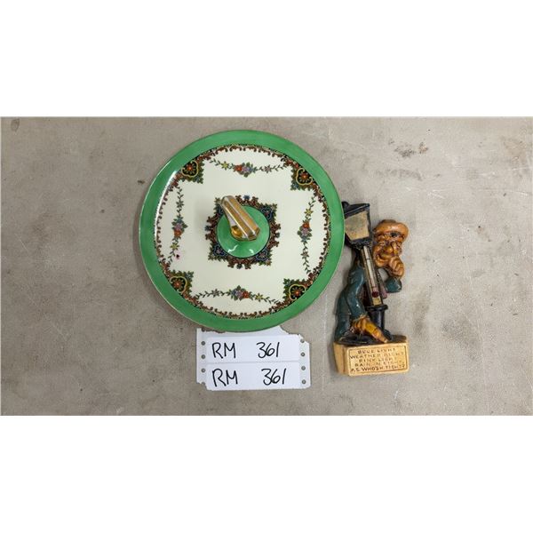 1930's Noritake Porcelain Candy Dish Made in Japan & Whimsical "Drunk" Sign Post Thermometer