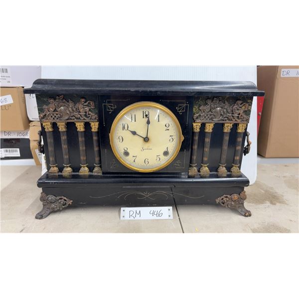 Beautiful Antique 1920's Sessions 8 Day Mantle Clock Ornate Guilded Columns with Key & Pendulum