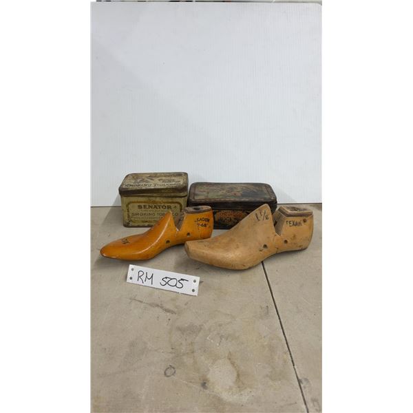 Antique Cobbler Shoe Molds : Texan 11/2 United Last Co & Leader 7-68 11D plus 2 Tobacco Tins (