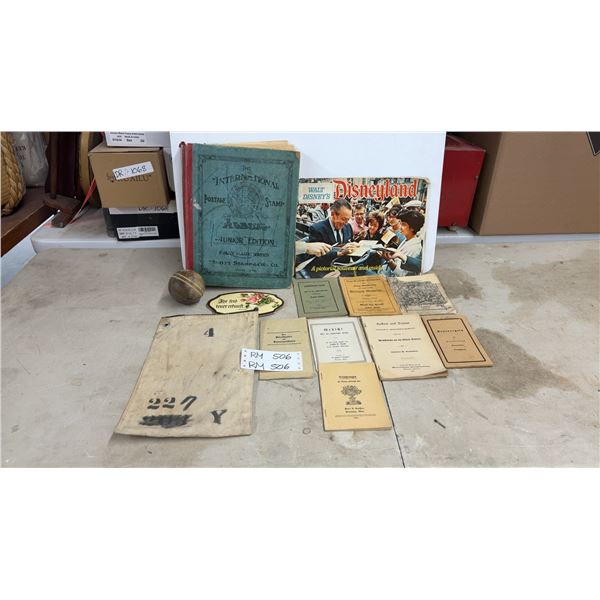 Vintage International Postage Stamp Album, Bank Money Canvass Cash Bag, Disney Book, Croquet Ball &