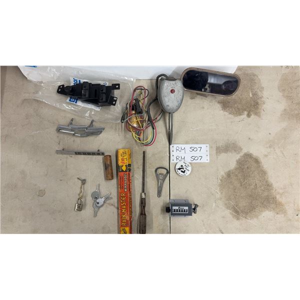 Vintage Garage & General Store Lot: CABBC On/Off Blinker Assembly, Wipers, CP Hotel Bottle Opener