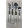 Image 6 : Clear Handle Flatware Set with Ornate Metal Ferrules, Knives, Forks, Spoons, and More, 42 Pieces