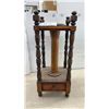 Image 1 : Antique Wooden Smoking Stand with Turned Legs, Copper Ash Receptacle, and Drawer, 26 x 11 x 11"