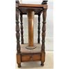 Image 5 : Antique Wooden Smoking Stand with Turned Legs, Copper Ash Receptacle, and Drawer, 26 x 11 x 11"