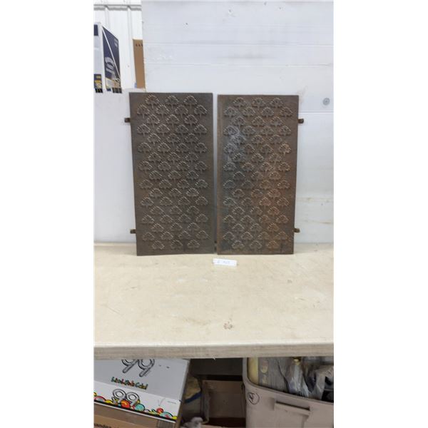 Pair of Antique Cast Iron Decorative Panels with Tree of Life Pattern, 30 x 15"