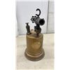 Image 4 : Vintage Brass Blowtorch with Wooden Handle and Glass Oil Bottle with Spout