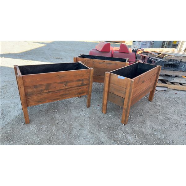 3 Raised Wooden Garden Planter Boxes with Black Fabric Liners, 24 x 15 x 35"