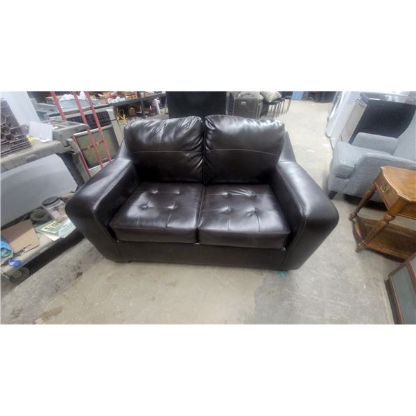 Dark Brown Faux Leather Tufted Loveseat with Contrast Stitching 62" Wide