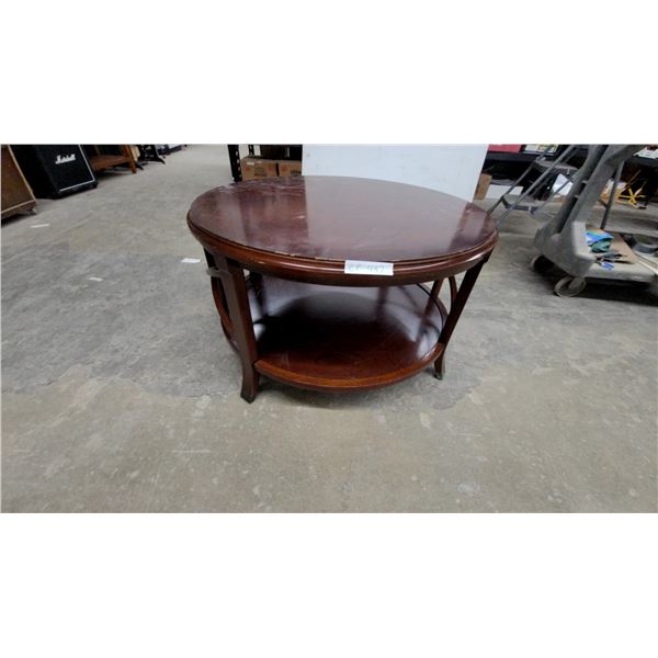 Two-Tier Round Wooden Occasional Table with Curved Legs and Lower Shelf 20" Hgt 34" Diameter
