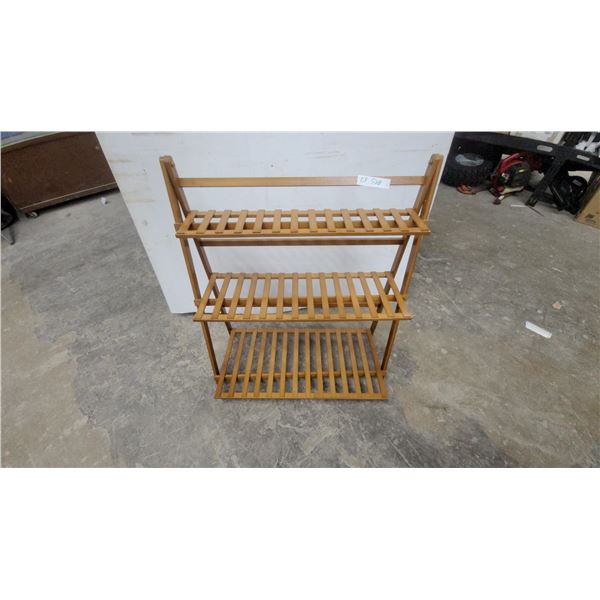 Three-Tier Folding Bamboo Slatted Storage Shelf 28" Wide