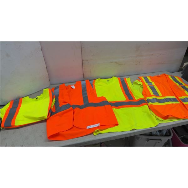 High-Visibility Safety Vests and T-Shirts in Neon Orange and Yellow with Reflective Striping, Sz L