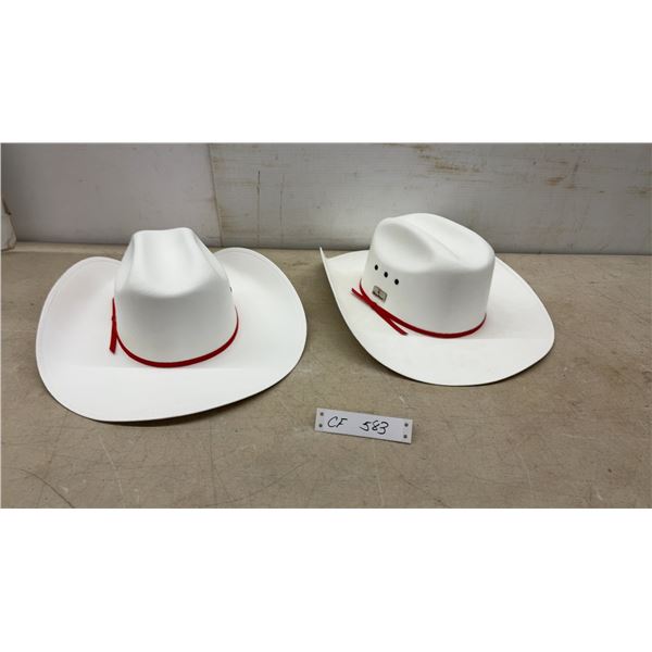 Pair of Smithbilt Calgary Stampede White Cowboy Hats with Red Hatbands