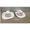 Image 1 : Pair of Smithbilt Calgary Stampede White Cowboy Hats with Red Hatbands
