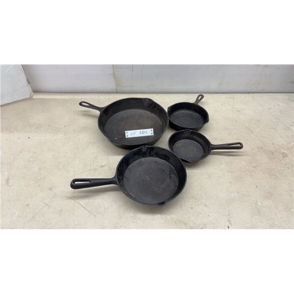 Set of Four Cast Iron Skillets, 9, 7, 5 & 4"