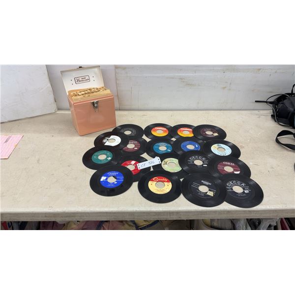 Vintage 45 RPM Carrying Case with Assorted 45 RPM Vinyl Singles and More