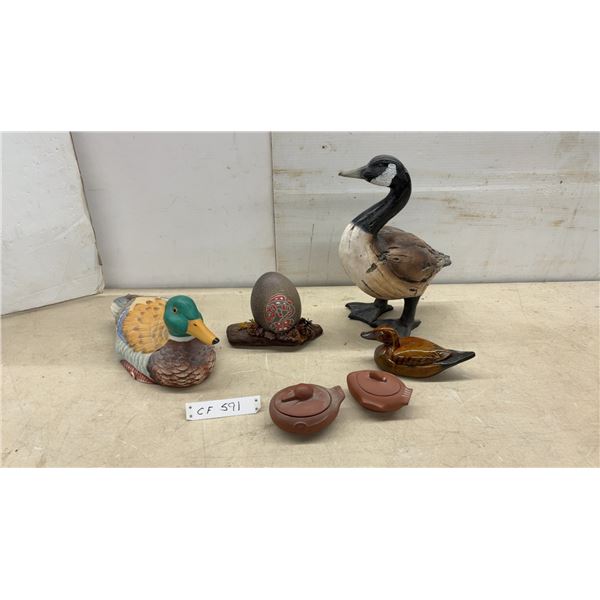Decorative Ceramic Mallard Duck Figurine, Canada Goose, Painted Egg, and More, Tallest 13 1/2"