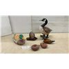 Image 1 : Decorative Ceramic Mallard Duck Figurine, Canada Goose, Painted Egg, and More, Tallest 13 1/2"