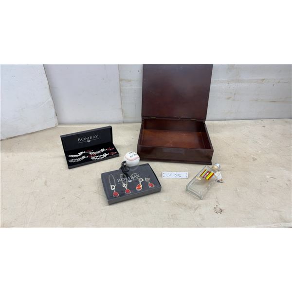 Bombay Silver-Tone Napkin Holders with Red Stones, Treasure Box, Bacardi Baseball with Sound and