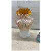 Image 4 : Art Glass Vase with Amber Ruffled Top and Crackle Finish, Oil Lamps, Bottles, and More