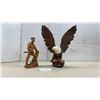 Image 1 : Hand-Carved Wooden Man Figurine and Painted Bald Eagle Sculpture with Outstretched Wings, Tallest