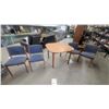 Image 1 : Mid-Century Modern Teak Extendable Dining Table with 4 Blue Upholstered Chairs 29 x 38 x 38"