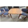 Image 2 : Mid-Century Modern Teak Extendable Dining Table with 4 Blue Upholstered Chairs 29 x 38 x 38"